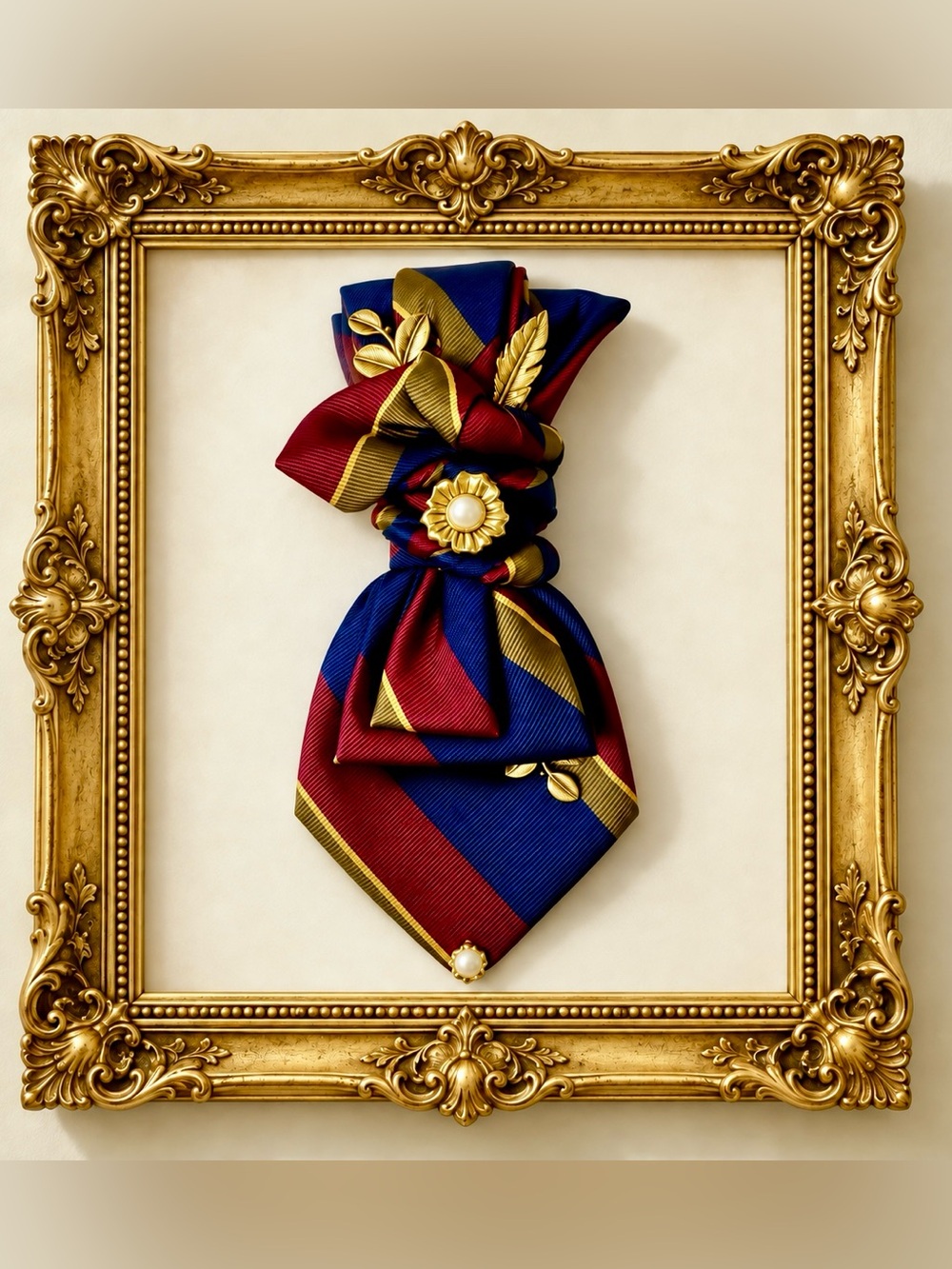 One-of-a-Kind Navy Burgundy & Gold Plaid Tie Necklace Pendant | Wearable Art Sta